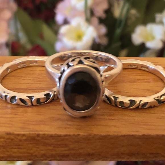 Vintage Silpada Sterling Silver Smoky Quartz Ring Set R1384 Size 6 - Picture 16 of 16